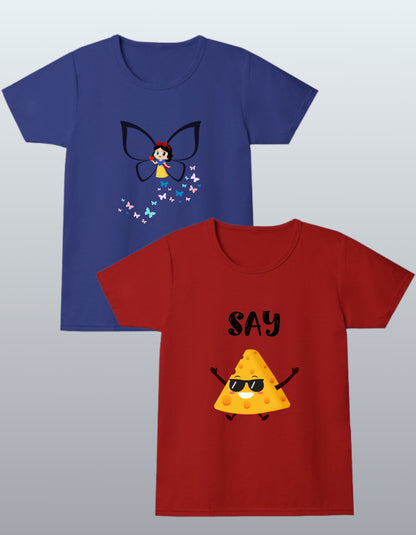 Set of 2 T-Shirts(Girls)- 2X Fun & Color| Graphic Tees For Girls