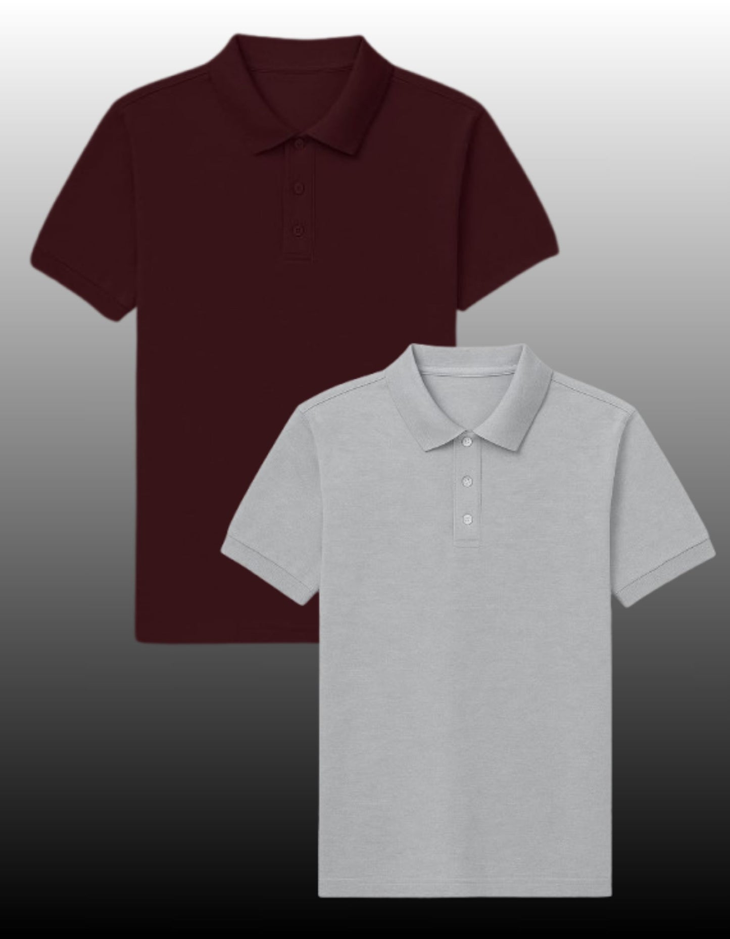 Set of 2 Polos - Grey Melange & Maroon