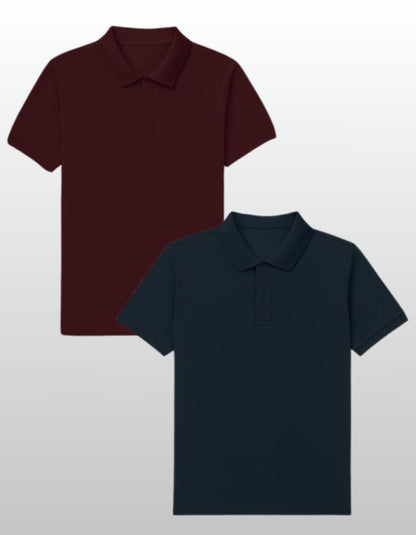 Set of 2 Polos - Maroon & Navy Blue