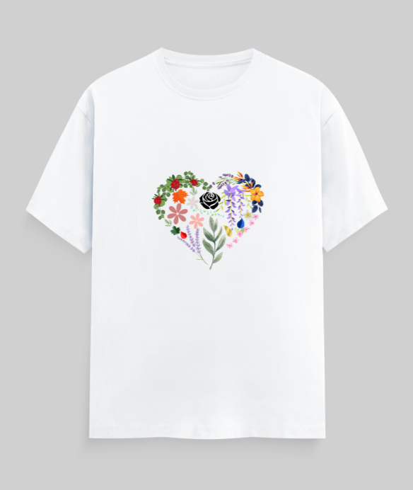 Floral Heart Vibes - Classic Women Printed T-Shirt| Floral T-Shirt