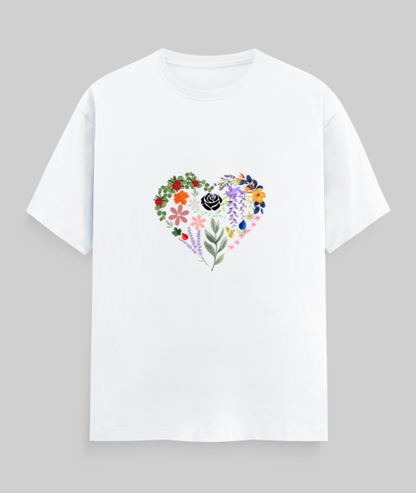 Floral Heart Vibes - Classic Women Printed T-Shirt| Floral T-Shirt